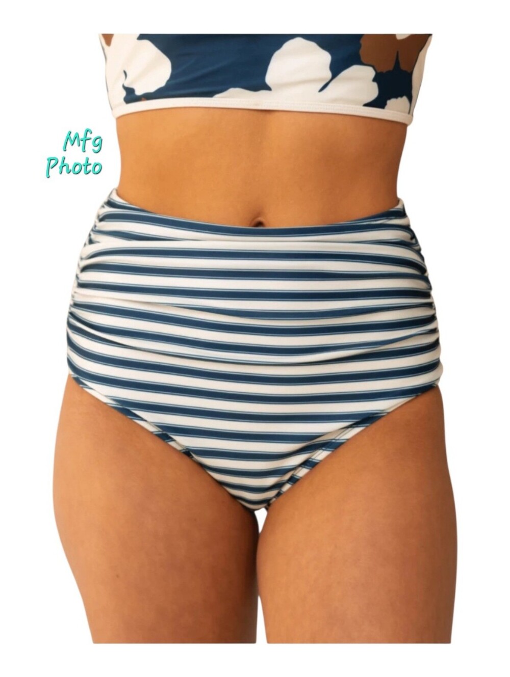 NWT Nani Coastal Stripe Ruched High Rise Bottom, Womens Large